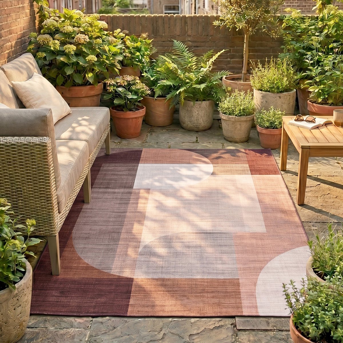 Fraai Abstract buitenkleed - Groovy Shapes Creme/Terracotta - 160x230cm