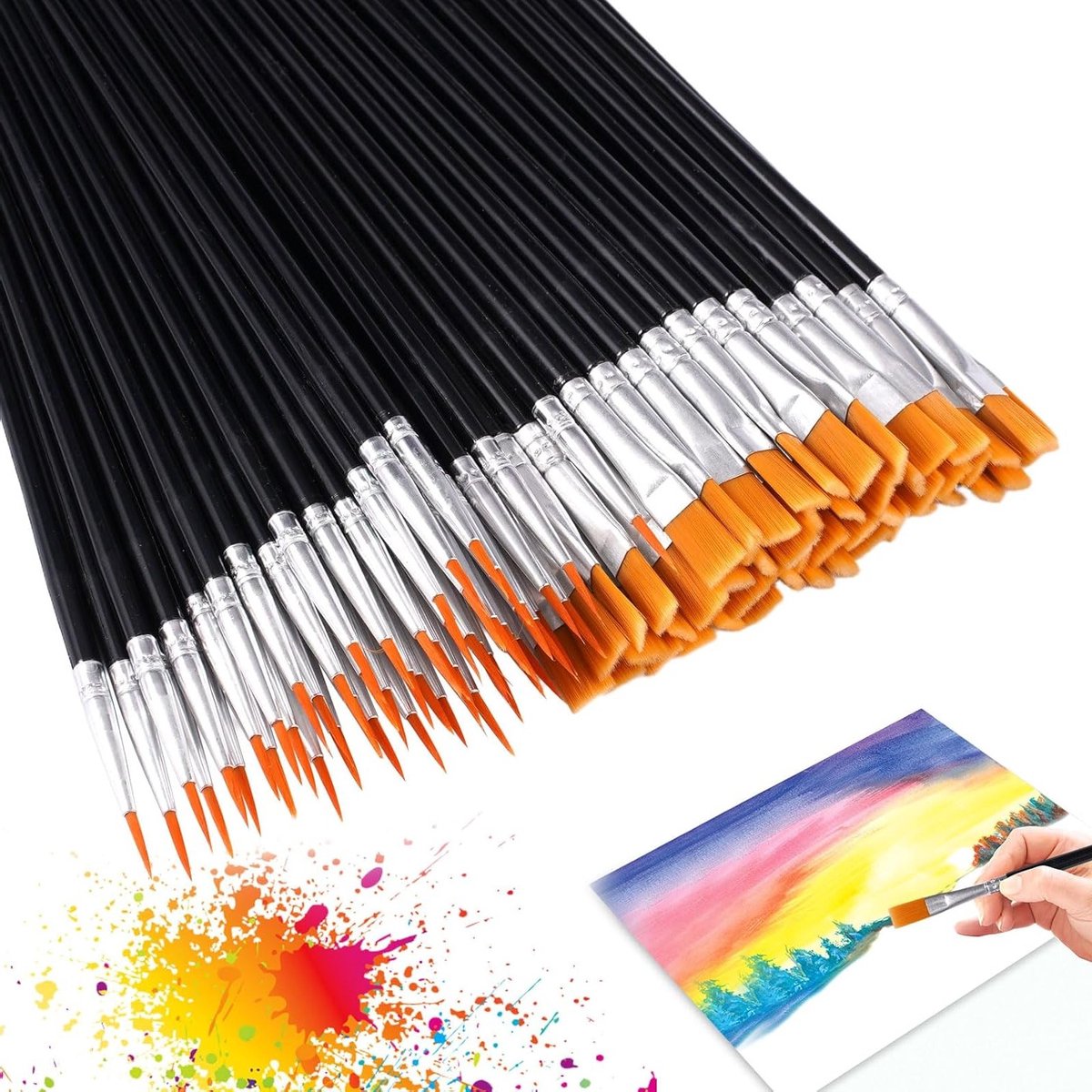 Professionele Kwasten Set van 100 Stuks voor Acryl, Olieverf en Waterverf - Inclusief Ronde en Platte Penseel voor Schilderkunst en Gezichtsschildering