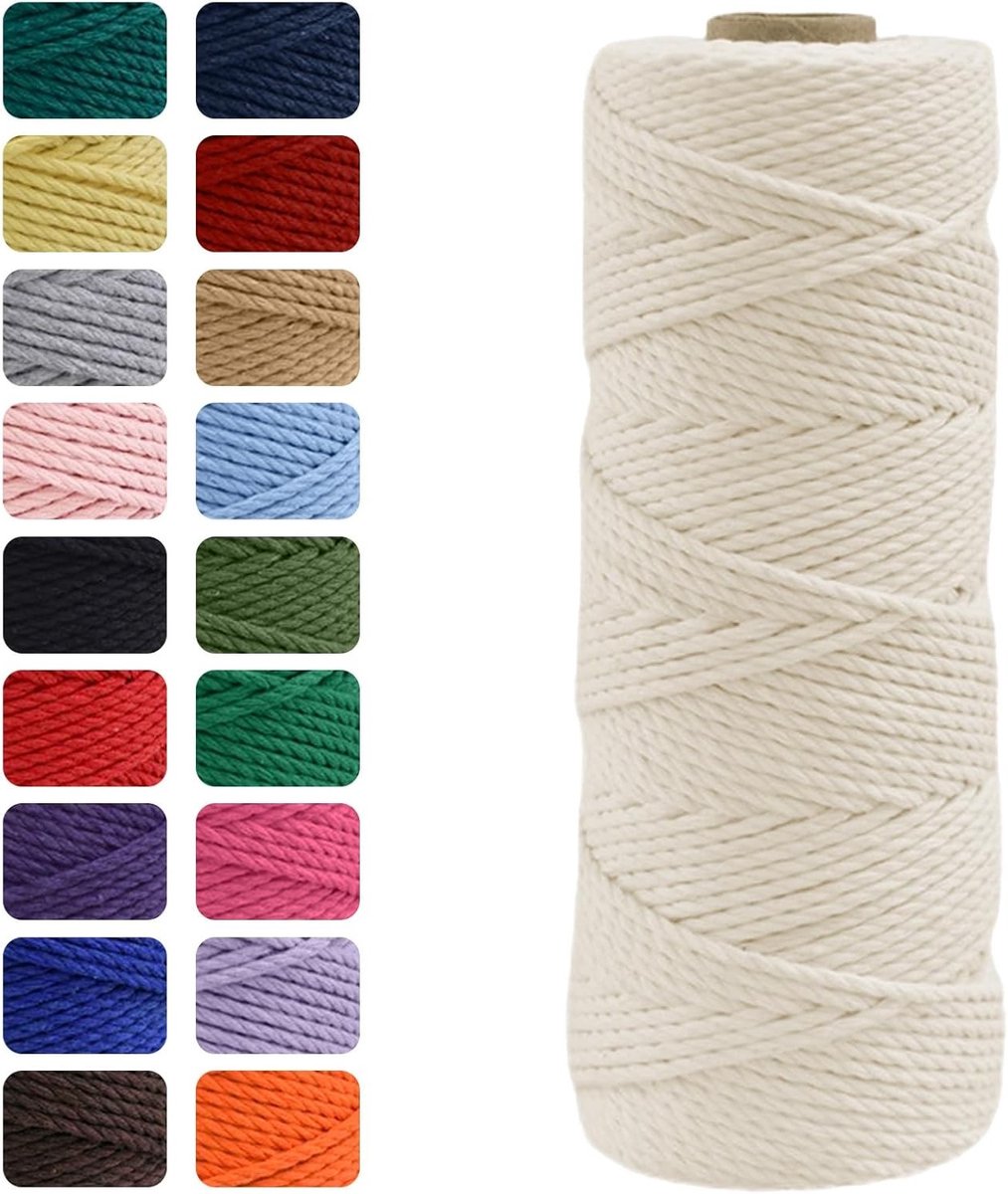 Natuurlijke 2mm Macrame Touw - 100m Chemisch Vrij Katoen Touw voor DIY Creaties, Cadeauverpakking en Bruiloft Decoraties