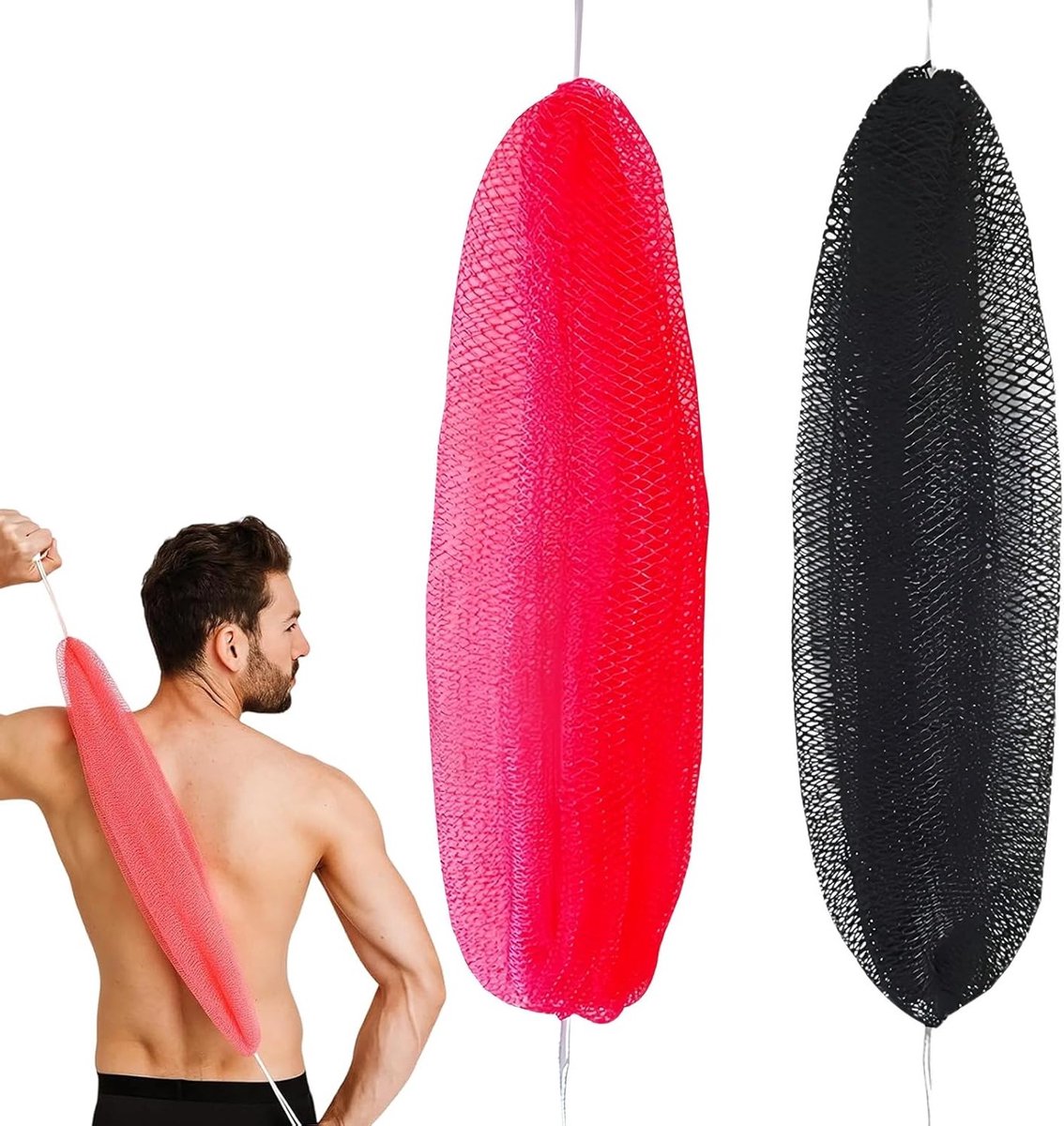 Exfoliërende Bad Spons Set - 2 Stuks Zwarte Polyamide Douche Sponsen voor Lichaamsverzorging, Peeling en Reizen