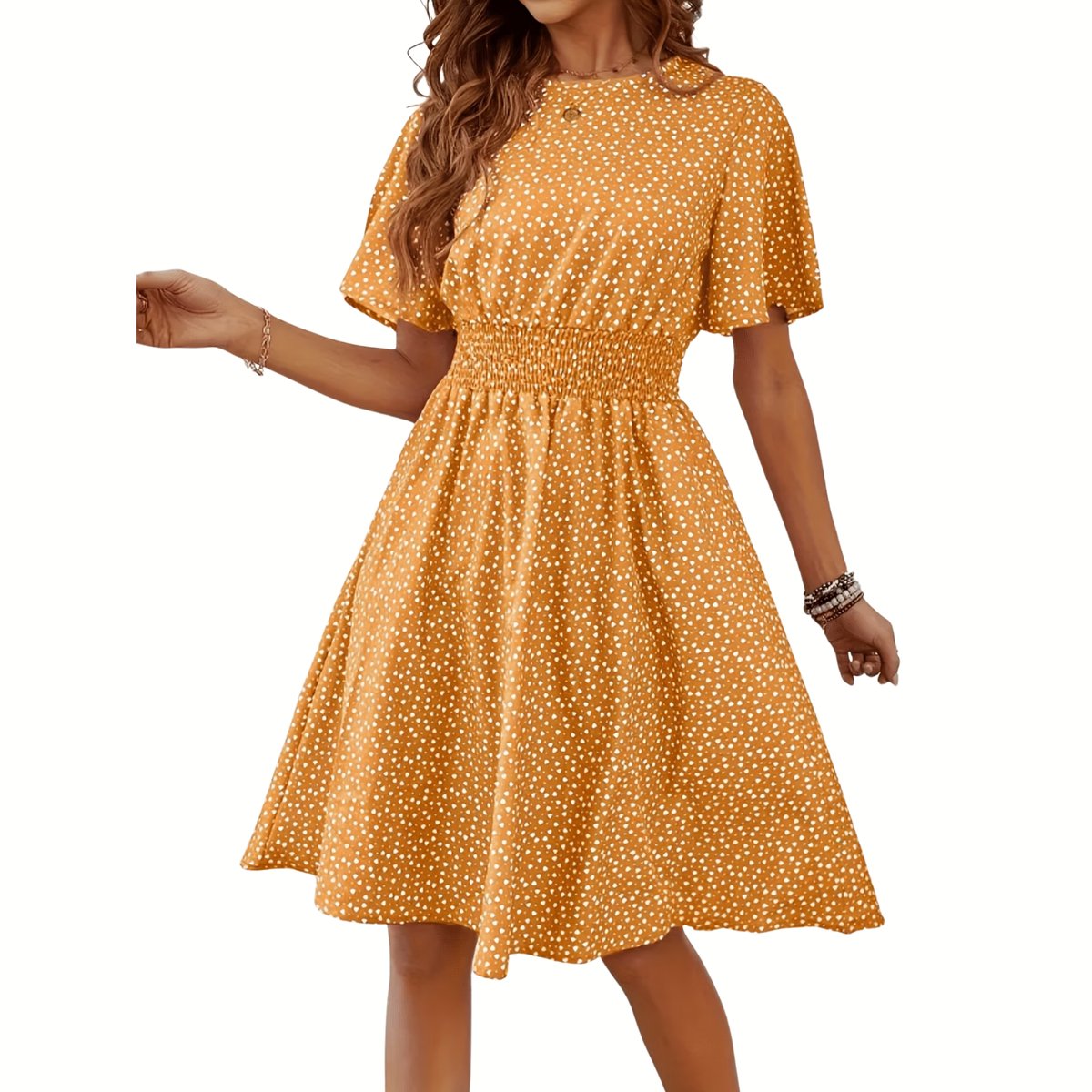 Currero Jurk Met Polkadots Stippen Zomerjurk Dames Zomerjurken Midi Jurk Volwassenen Ibiza Stijl Sundress Dress Geel