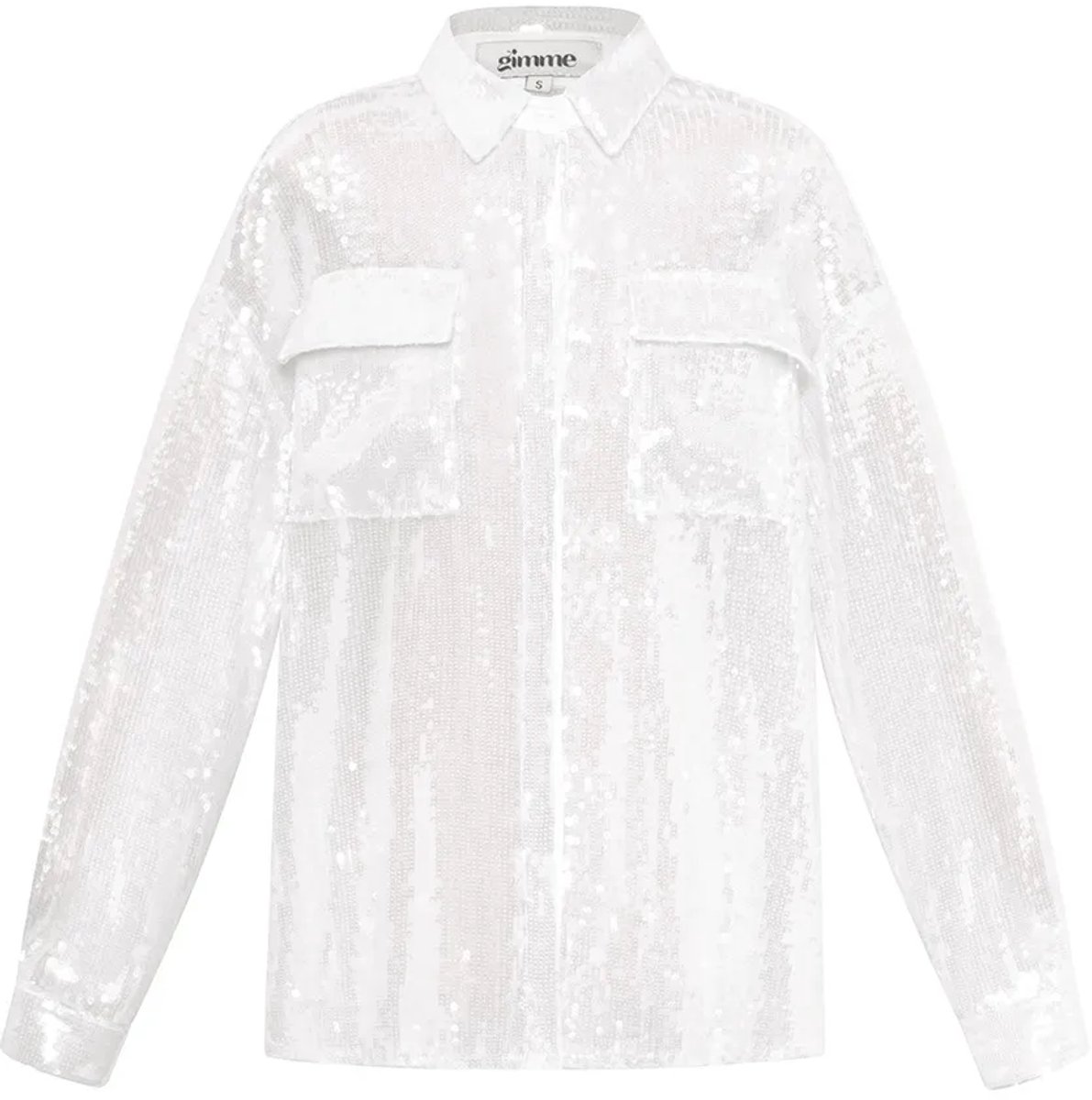 Glitter Blouse Dames – Pailletten – Wit – Lange Mouw – Maat L – Glam Chic
