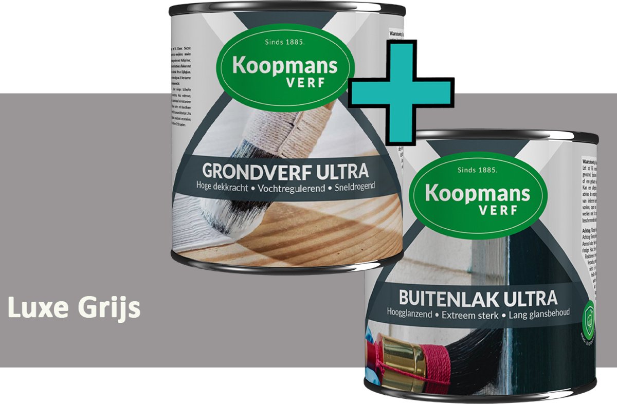 Koopmans Grondverf Ultra en Buitenlak Ultra - Grondverf Lakverf set - Buiten - Luxe Grijs – 2x – 750 ml