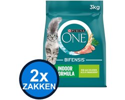 2x Purina One - Adult Indoor Kalkoen - Kattenvoer Droogvoer - 3 kg