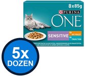 5x Purina One - Adult Sensitive Kip, Tonijn & Wortels - Kattenvoer Natvoer - 8x85g
