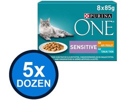 5x Purina One - Sensitive Adult Kip, Tonijn & Wortels in Saus (8x85g) - Kattenvoer Natvoer - 680 g