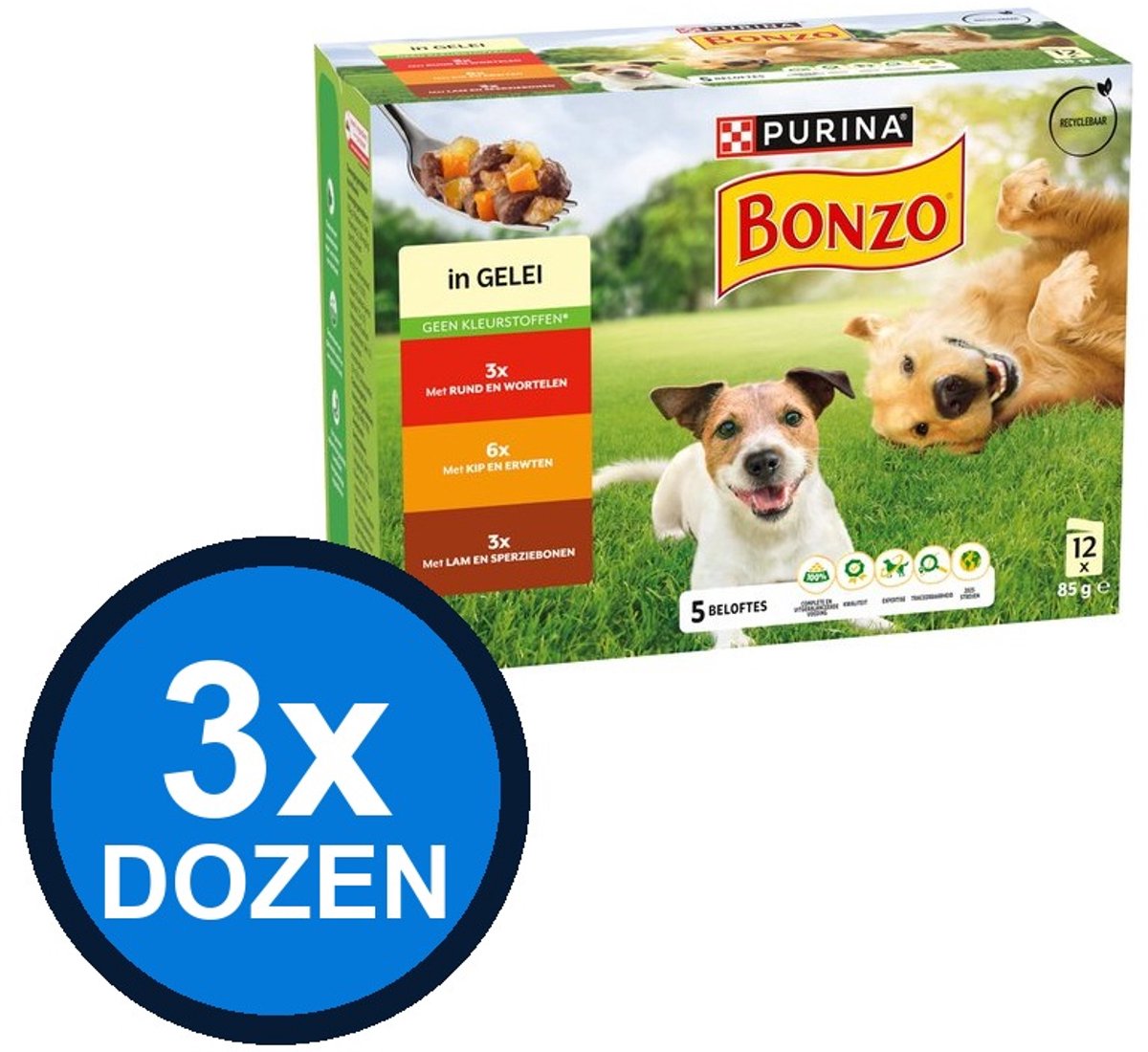 Bonzo Bonzo - In Saus Mix Multipack (12x85g) - Hondenvoer Natvoer - 1.02 kg