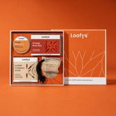 Loofy's cadeauset in oranje doos met body bar, body lotion, loofah scrub en zakje.