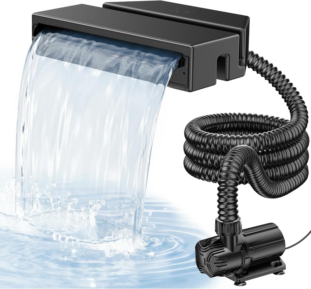 POPOSOAP Watervalset voor tuinvijvers-Een alles-in-één systeem voor watervallen en overstroomgoten-inclusief dompelpomp(4.600 l/u)-filterbak en slang; geschikt voor tuinvijvers-visvijvers en decoratieve waterelementen(Medium)