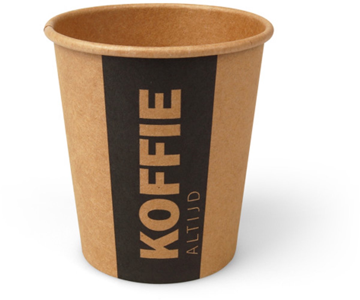 Koffiebekers 177 ml (6,5 oz), karton Ø 7,2 x 7,8 cm bruin "Altijd Koffie" (1000 stuks)