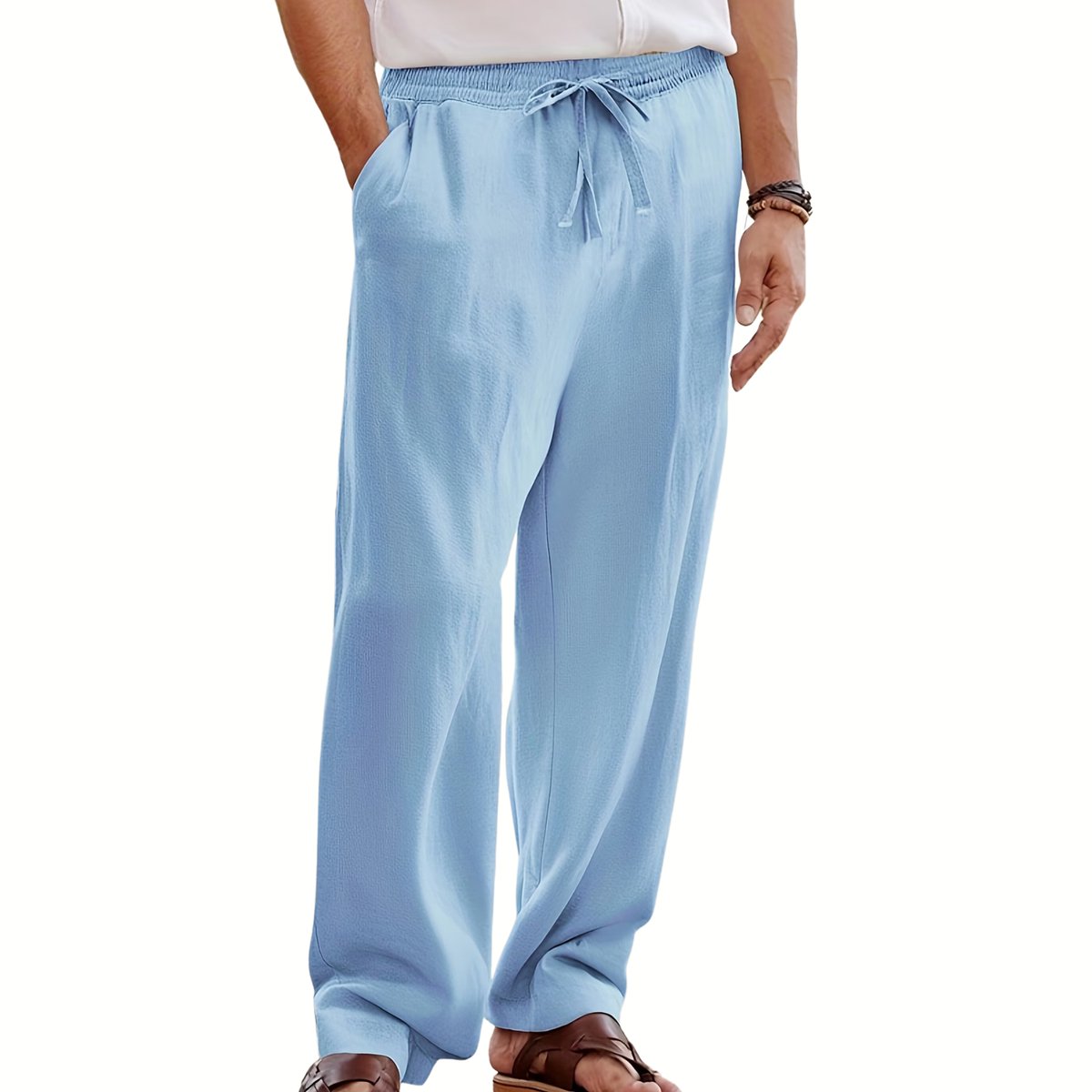 Currero Linnen Broek Heren - Zomerbroek - Volwassenen - Lange Broek - Pantalon - Strandbroek - Zomer - Ibiza Stijl - Hemelsblauw S