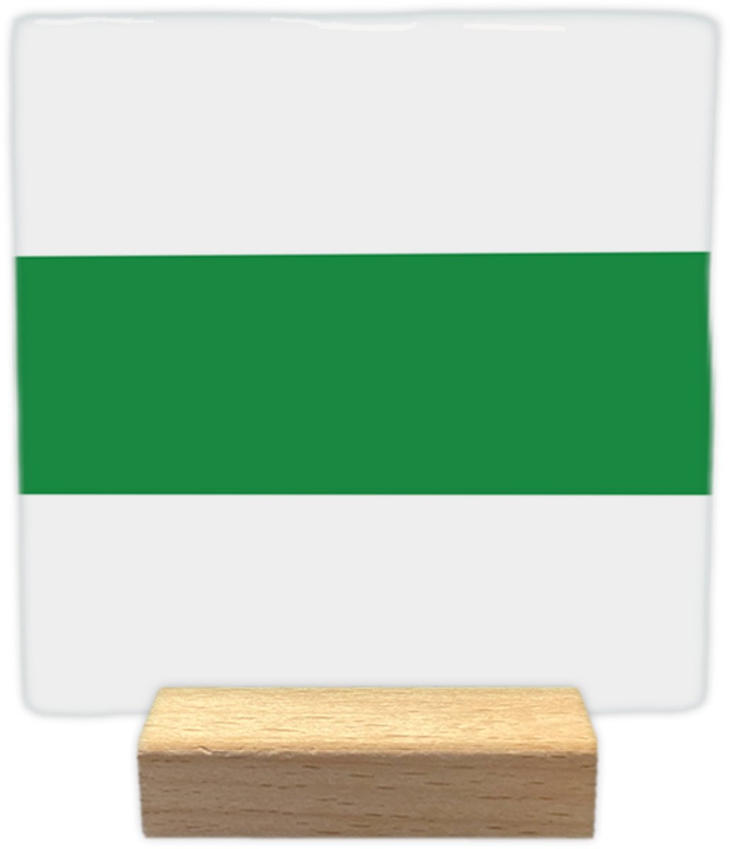 Artige Decoratie tegeltje - Groningen - keramisch - 10x10 cm - inclusief houder Wit