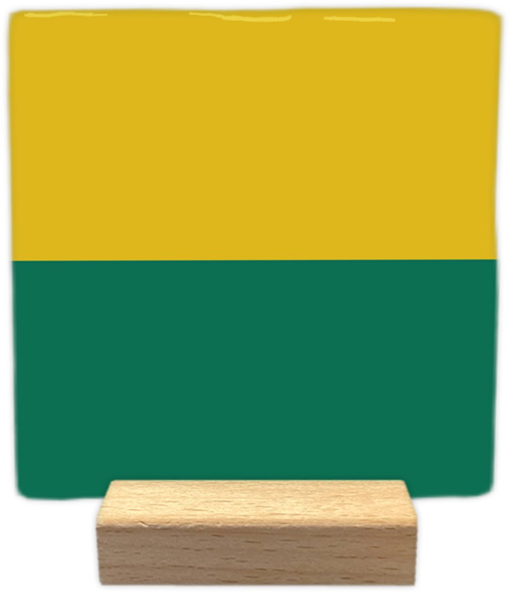 Artige Decoratie tegeltje - Den Haag - keramisch - 10x10 cm - inclusief houder Geel