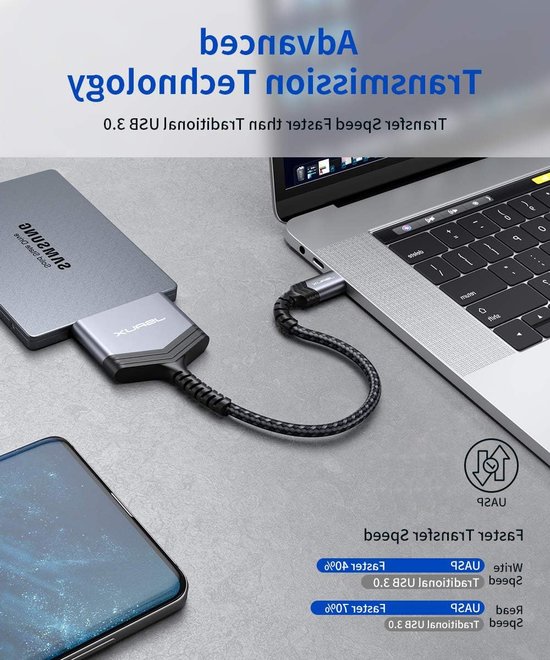 SATA naar USB C kabel voor 2.5" SSD en HDD, USB C 3.1 adapter voor dataoverdracht en compatibiliteit met Thunderbolt 3 apparaten — afbeelding 2