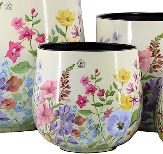 Foto: Bloempot keros wildflowers 23 x h20 cm metalen bloempot met bloemenprint jet home x floran