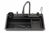 ITRONIQ Keukenspoelbak 75x45 CM - RVS Spoelbak Met Uittrekbare Kraan, Waterfall, Bekerspoeler, Drinkwaterkraan en Digitale Display