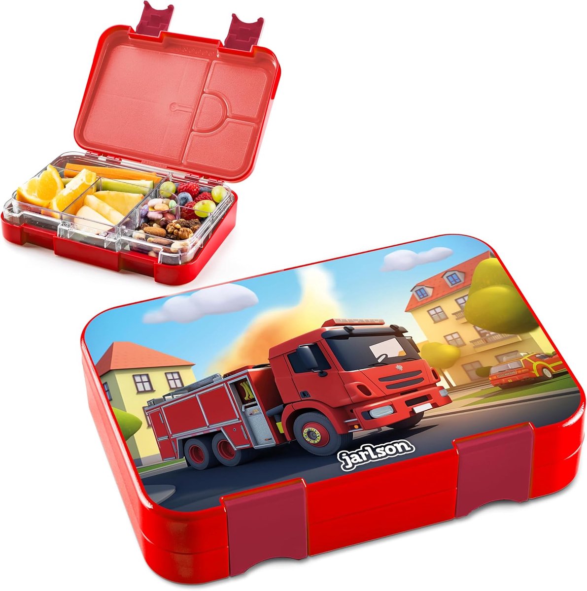 Thijox - Toni Lunchbox voor Kinderen, Lekvrije Bento Box met Vakken, Snackbox voor Kleuterschool en School, Vuurwagen Design, Ideaal voor Meisjes en J