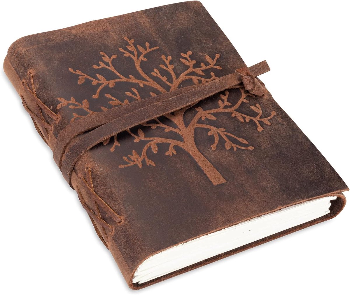 SnelShoppen - Lederdagboek Tree of Life - Handgemaakt Notitieboek van Echt Leer voor Man en Vrouw - Lege Pagina's - Donkerbruin Waterbuffelleer - Idea