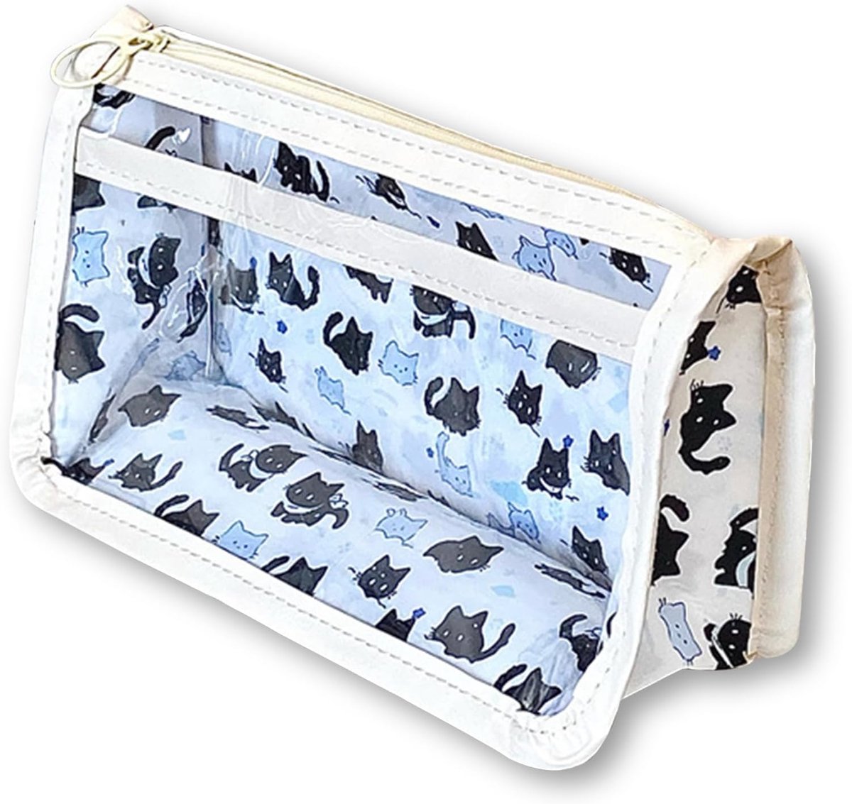 Thijox - Etui voor Meisjes en Jongens, Doorzichtige Pennenzak met Ritssluiting, Grote Organiser voor School, Cosmetica en Briefpapier, Zwart-Wit PVC,