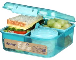 Thijox - Sistema Bento Box to Go Lunchbox 1,25L met Yoghurt/Fruitpot, Gerecycled Plastic, Recyclebaar, Groenblauwe Steen voor Werk, School, Picknick,