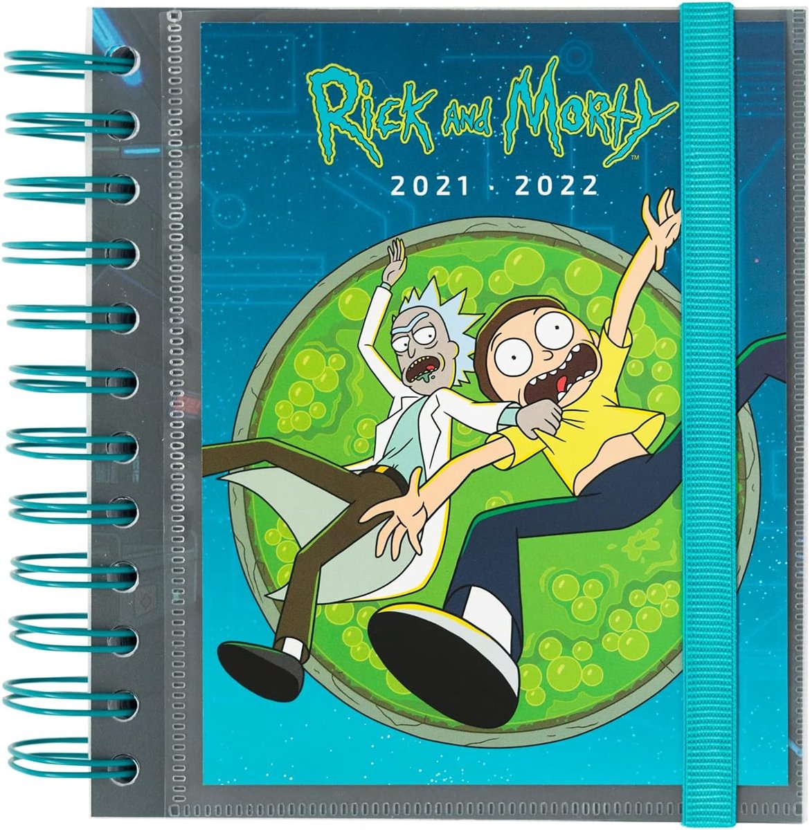 Thijox - Schoolagenda 2021-2022 Rick & Morty - Dagagenda 11 maanden, praktische ringbandkalender, 14x16 cm, uniek design voor school, tas, rugzak