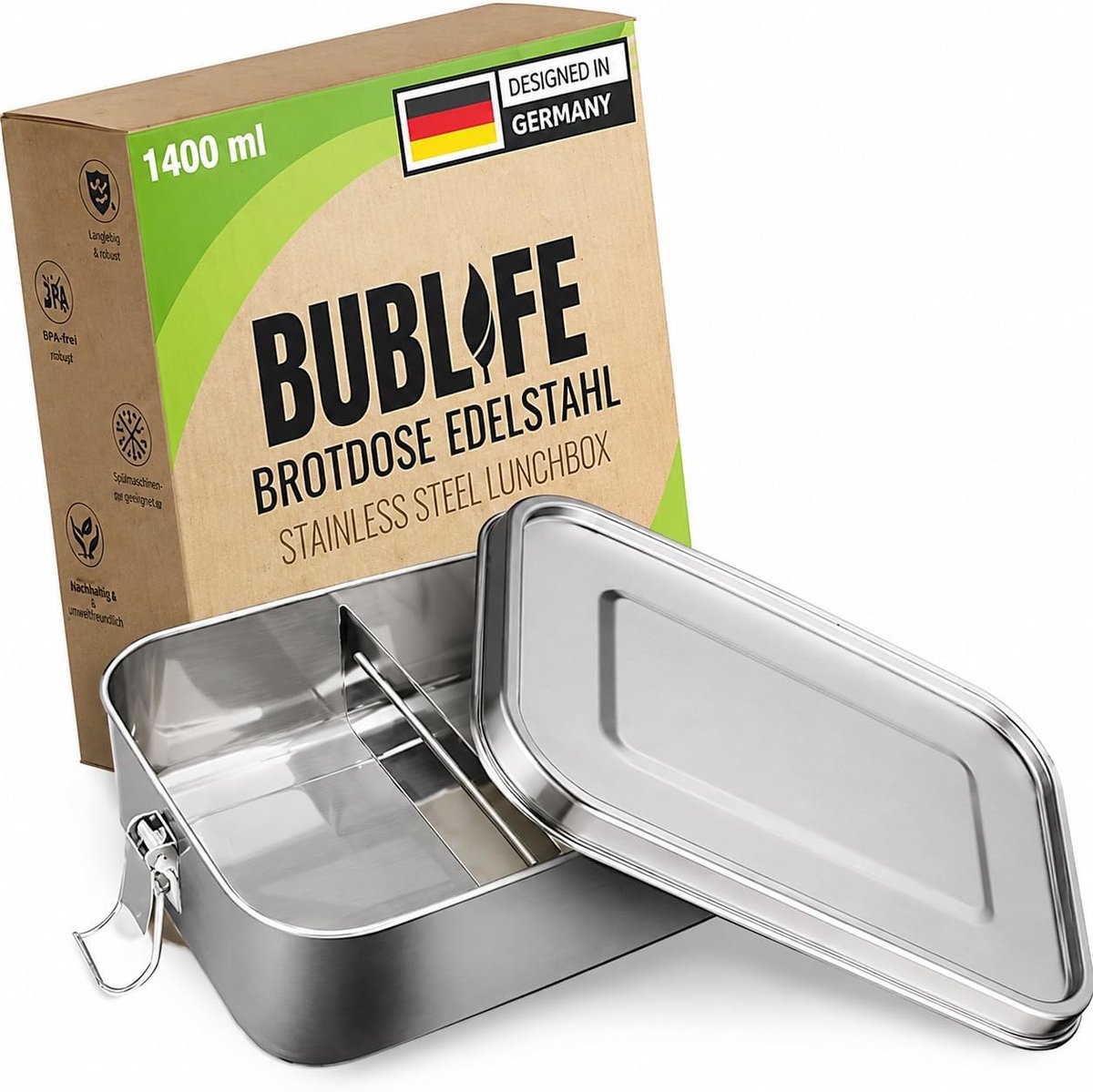Thijox - 1400 ml Roestvrijstalen Lunchbox met Vakken, Kinderlunchbox & Bentobox voor Volwassenen, Ideaal voor School, Werk, Picknick en Meer