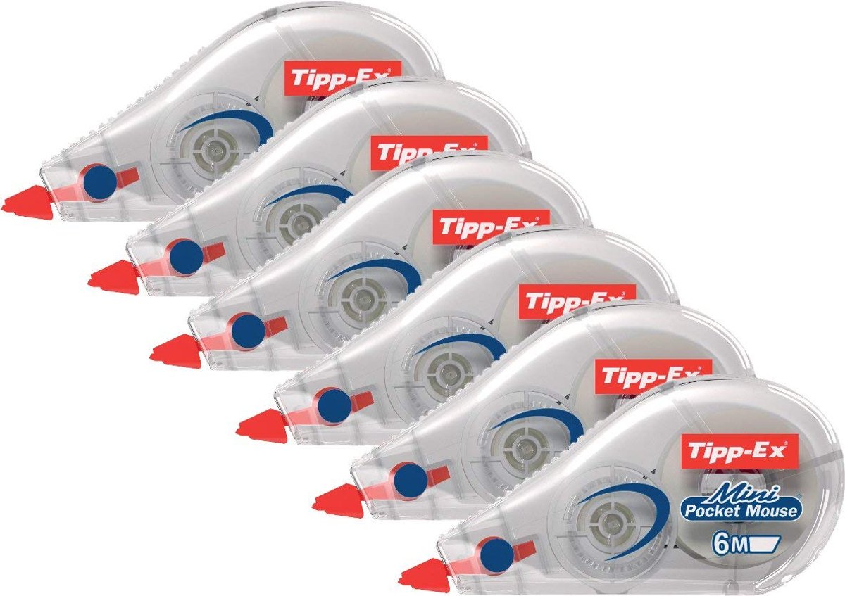 Thijox - Tipp-Ex Mini Pocket Mouse Correctieroller, 6 m x 5 mm, 6 stuks, wit, perfect voor school, kantoor, en creatief gebruik