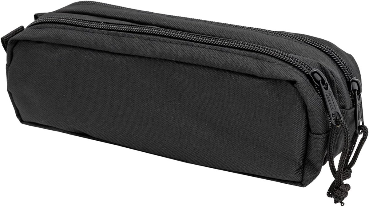 Thijox - Etui met 2 Ritsvakken - Zwart - Schrijfgerei Organizer - 23 x 9 x 7,5 cm - Pennen, Stiften, Kleurpotloden, Gummen, School, Kantoor, Creatief