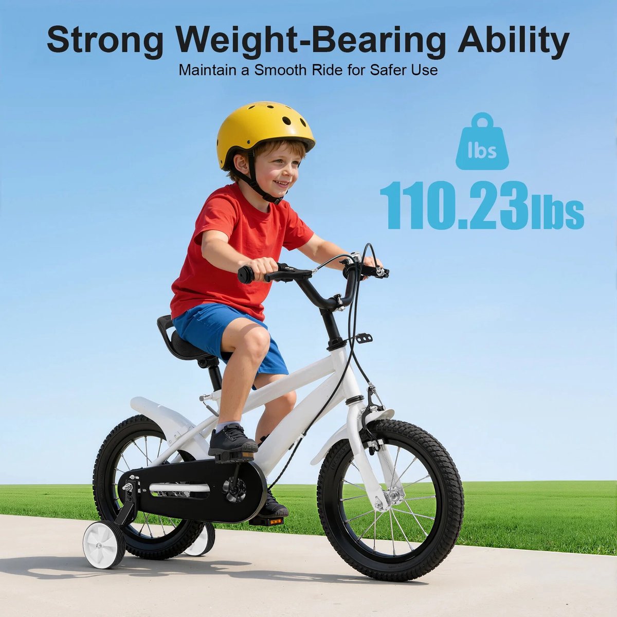 Inovra - Dailygoods 14-inch kinderfiets met zijwieltjes, verstelbare zithoogte dubbele remmen kinderfiets kinderleerfiets voor jo