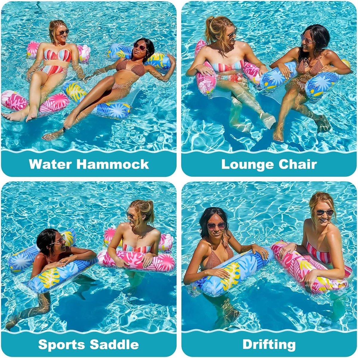 SnelShoppen - XL 4-in-1 Water Hammock voor Zwembad, Opblaasbare Loungebank en Zwemmat, Pool Toys voor Volwassenen, Comfortabele Zwemaccessoires in Bla