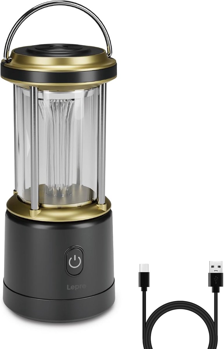 SnelShoppen - LED Camping Lamp Batterij Zwart - Oplaadbare Lamp voor Buiten, Feest, Tuin, Kamperen, Wandelen, Waterdicht, Dimbaar, Energiezuinig