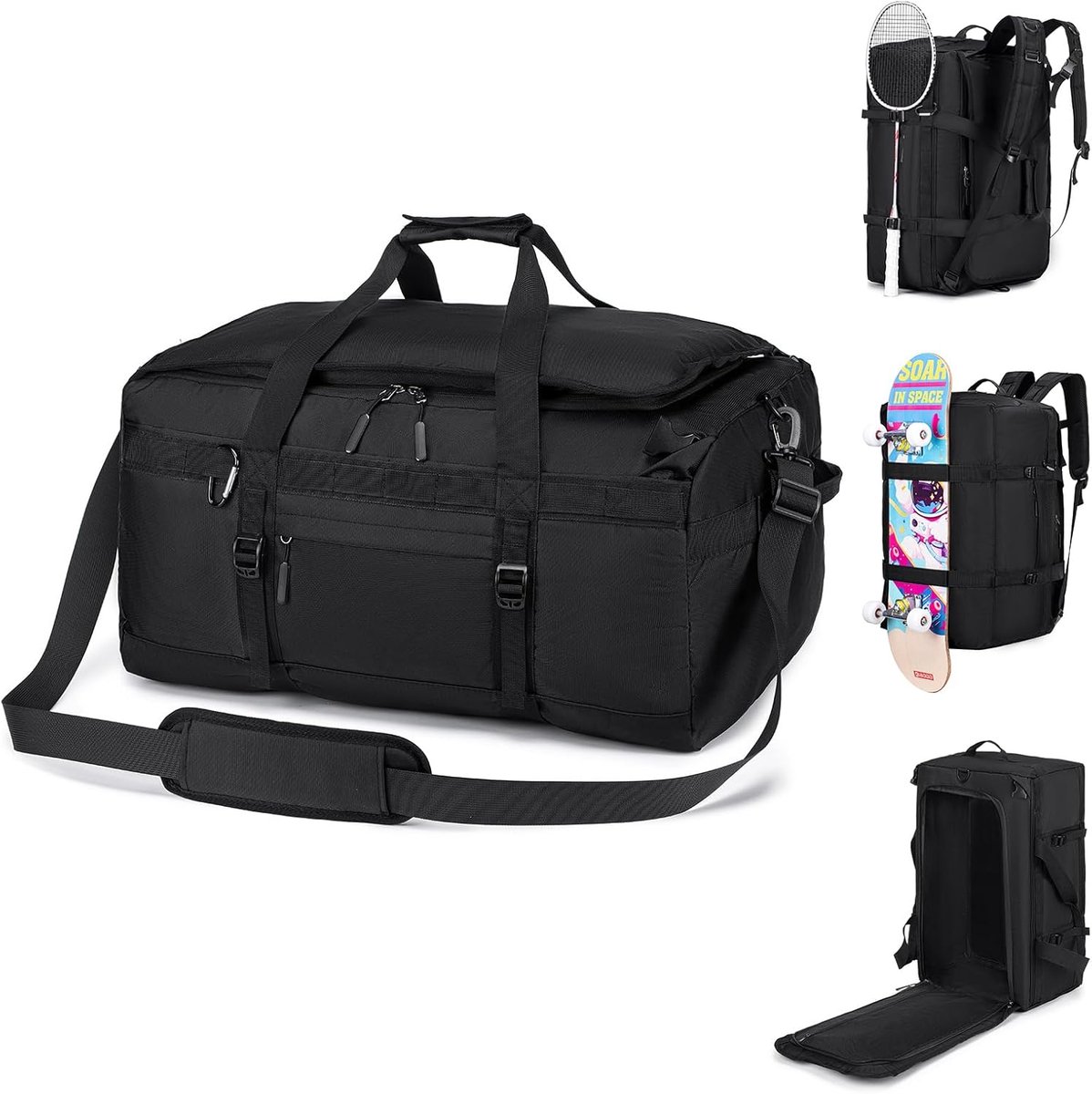SnelShoppen - 55x35x25cm Draag Bagage Tas voor Vliegtuig - 3 IN 1 Waterdichte Reisrugzak - 50L Weekender Koffer met Wielen en Natte Tas voor Handbagag