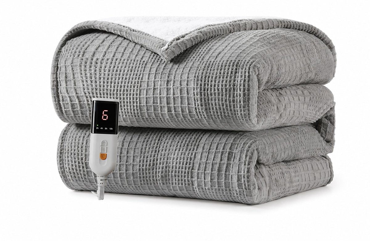 BSS Elektrische Onderdeken / Elektrische Deken 130x180 cm – Supersnel Warm – Ultrazacht – 9 Warmtestanden – Machinewasbaar – Grijs