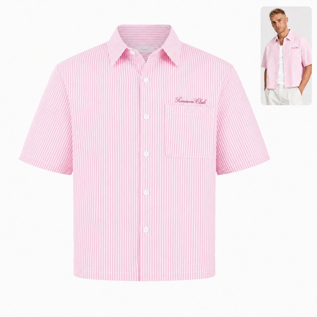 Heren Overhemd Korte Mouw – Roze Wit Gestreept – Oversized Fit – Summer Shirt - Casual Zomerhemd met Borstzak – Herenblouse