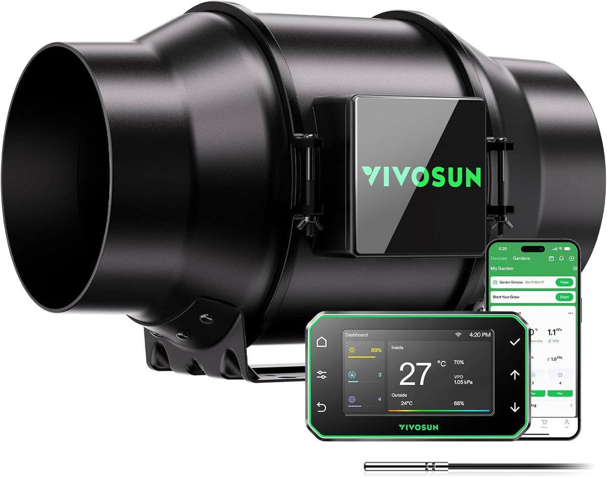 Thijox - AeroZesh G6 Slimme Buisventilator 150 mm met EC-Motor, 660 m³/uur, Wifi/App Afstandsbediening en GrowHub E42A+ VPD-Regelaar voor Kweektenten