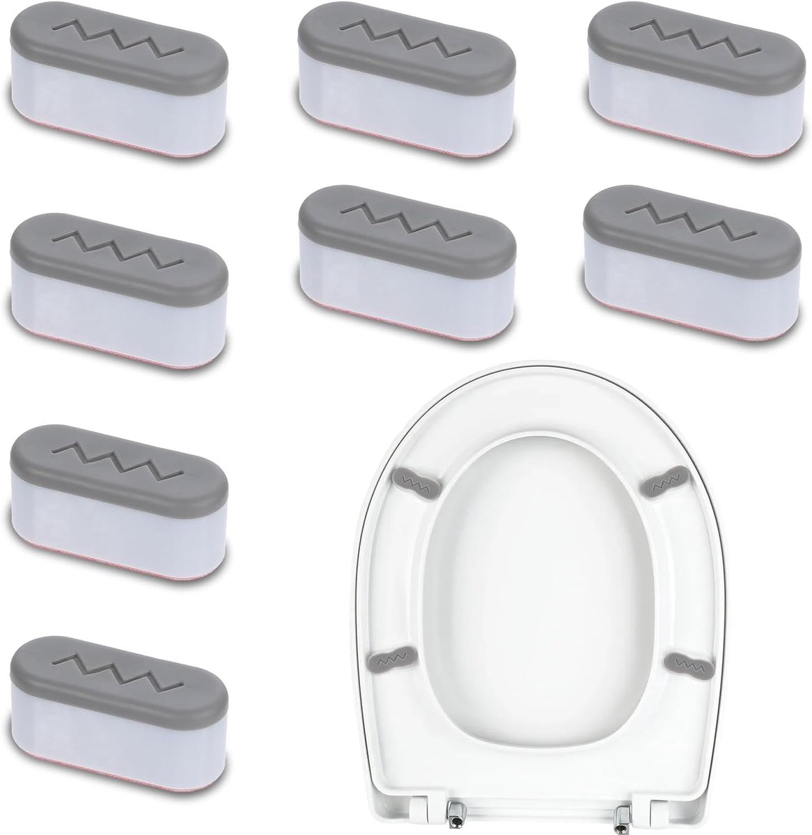 Inovra- WC-bril Bumper Set - 8 Stuks - Flexibele Zitbumpers - Afstandsringen - Wit/Grijs - Hoogwaardig Materiaal - Toiletbril