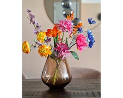Zijden bloemen boeket - Zijden boeket Vrolijke Volheid - Onderhoudsvrij - Kunstbloemen