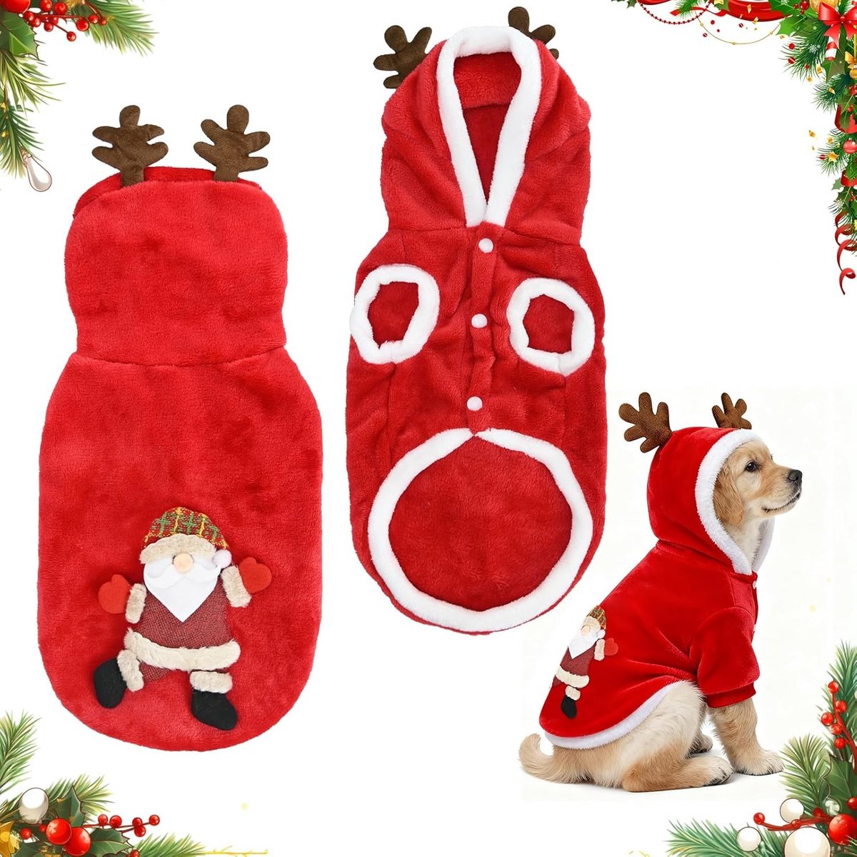 Kerstkostuum voor Huisdieren, Warme Hoodies en Winterjassen voor Honden en Katten, Perfect voor de Feestdagen