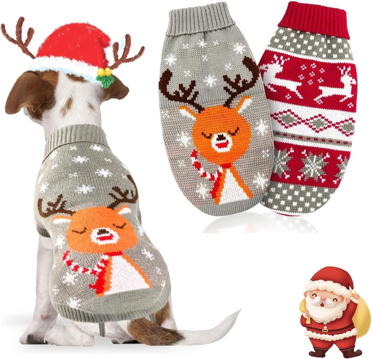 Kersttrui voor Honden - 2 Stuks Gebreide Puppy Jumper voor Winter - Warme Hondensweater voor Kleine Honden en Katten