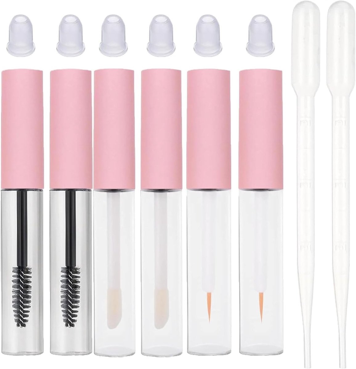Set van 8 Wimpersp brushes met Houder, Lege Mascara Fles, Lipgloss Fles en Oogliner Fles voor Gemakkelijk Vullen en Meenemen