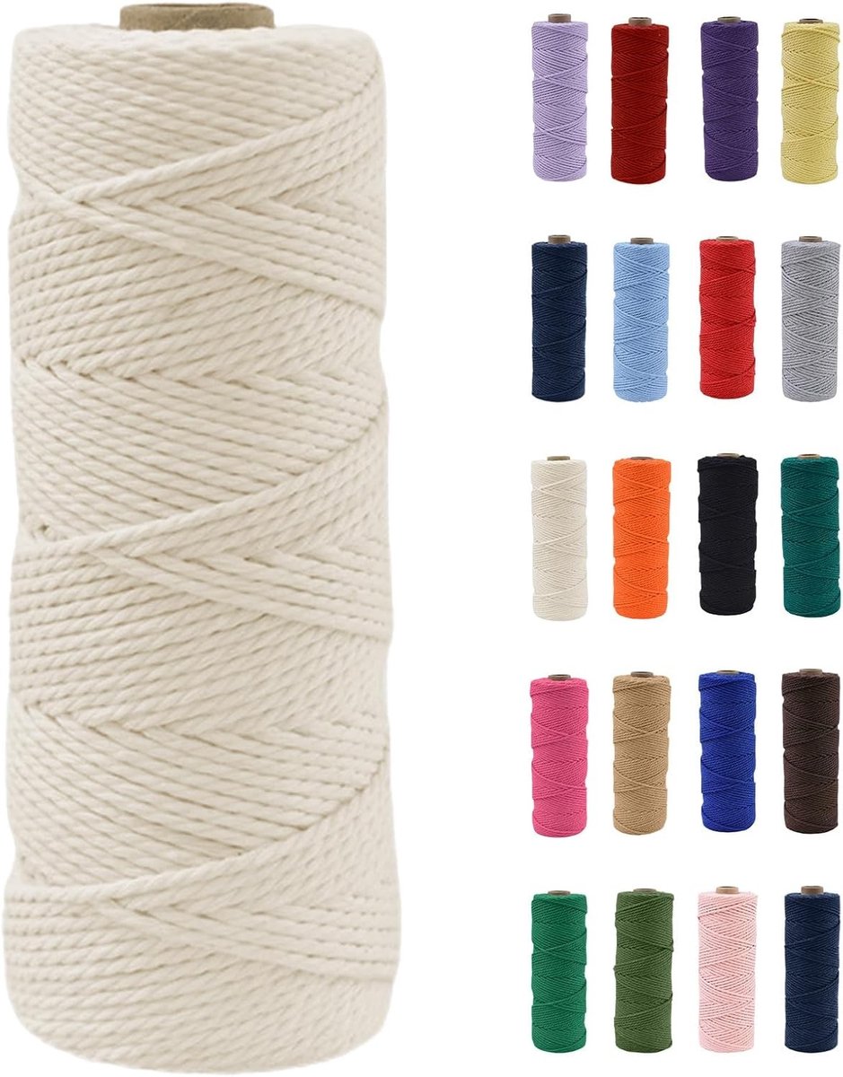 Natuurlijke Katoenen Macrame Touw 100m - Off-White DIY Touw voor Macrame Kunst, Ambachten en Cadeauverpakkingen