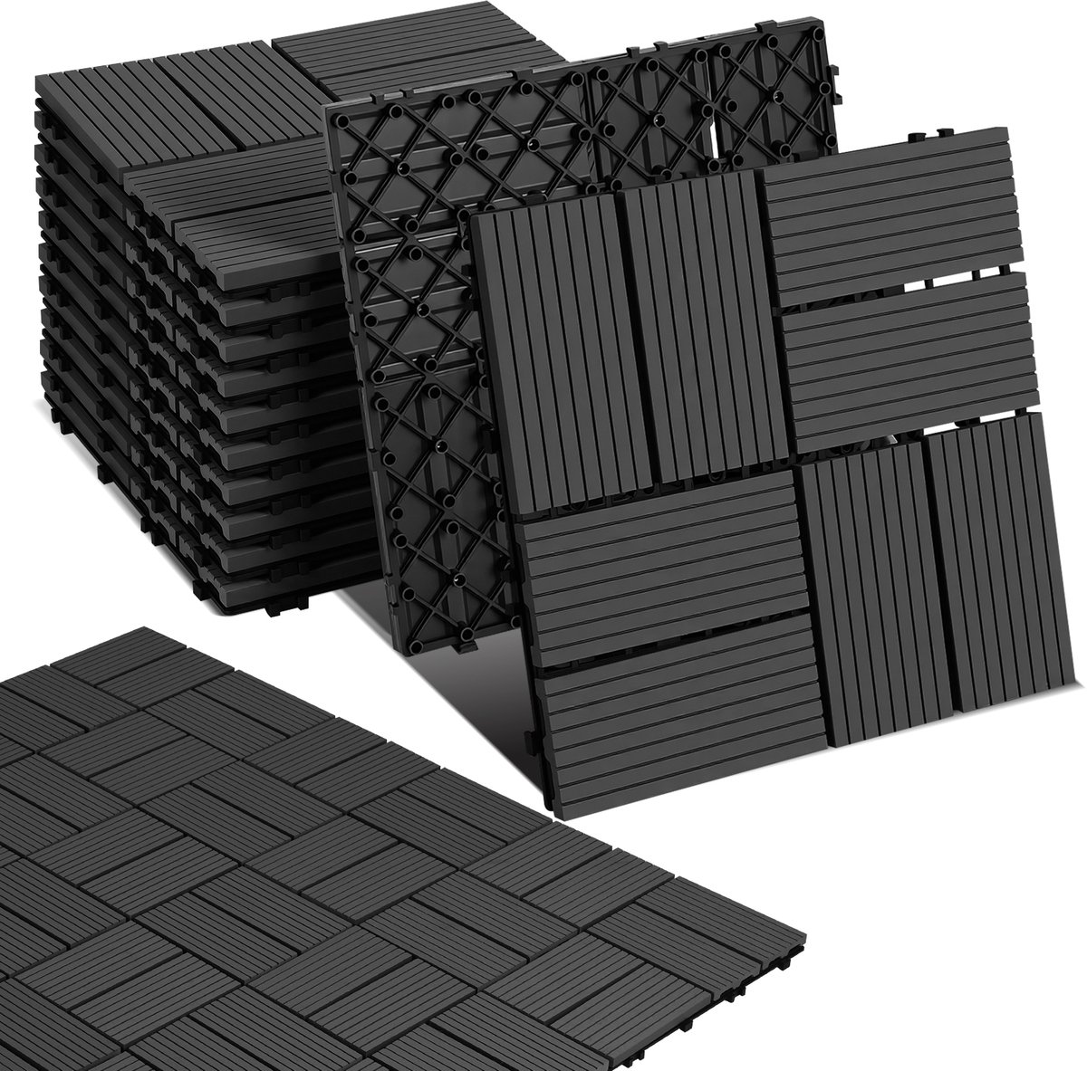 WPC Terrastegels 30x30 cm - 110 stuks - 10 m² - Antraciet - Kliktegels voor Balkon Tuin Terras
