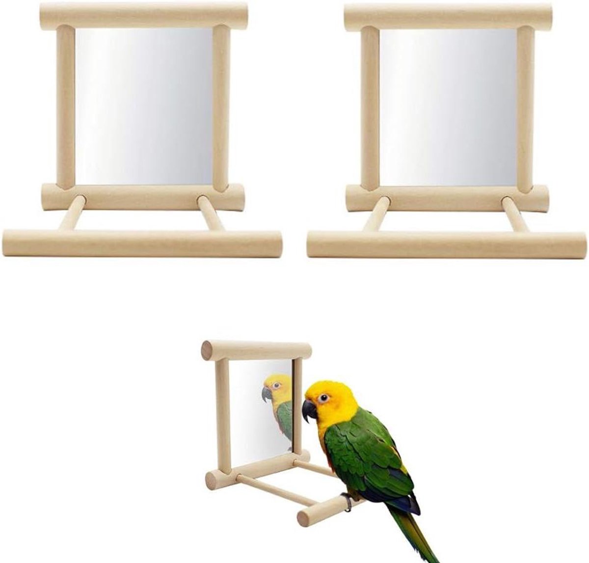 Vogel Speelgoed - Kooi Accessoires - Vogel Vermaak - Met Spiegel - 2 Stuks - Natuurlijk