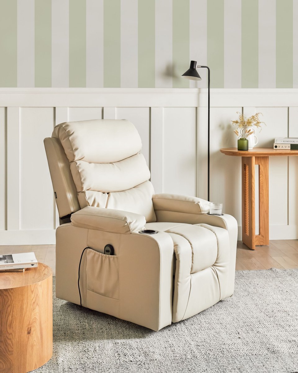 Beliani ETER Relaxfauteuil Elektrisch Beige Kunstleer - afbeelding 3