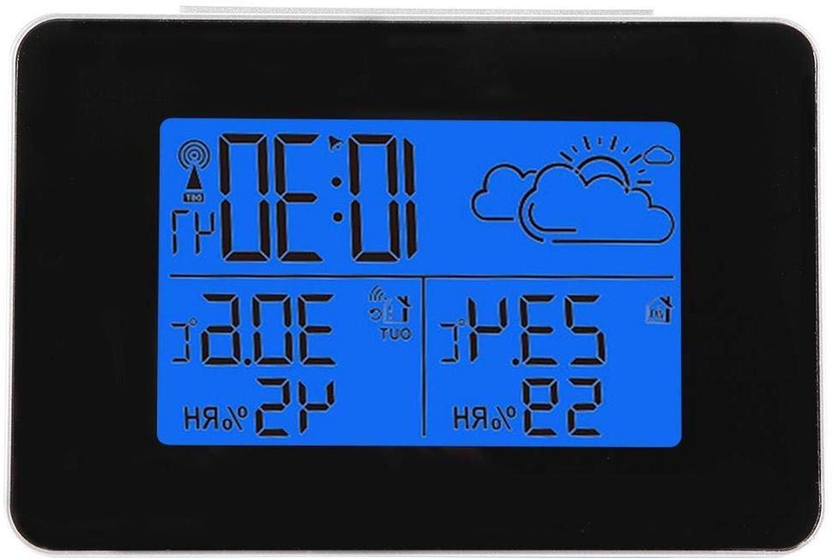 Weerstation Klok - Digitale Alarmklok - Weersvoorspelling Binnen - Draadloze Buiten Sensor - 14 x 10 x 5 cm - Zwart