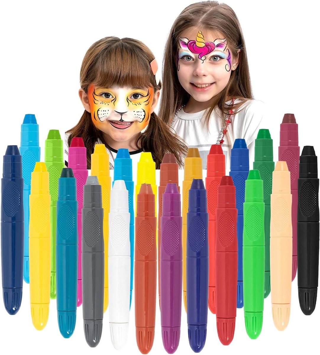 Kinder Make-up Set - Verf Potloden - Feestjes Versieren - 24 Heldere Kleuren - 7 cm Pen - Multicolor