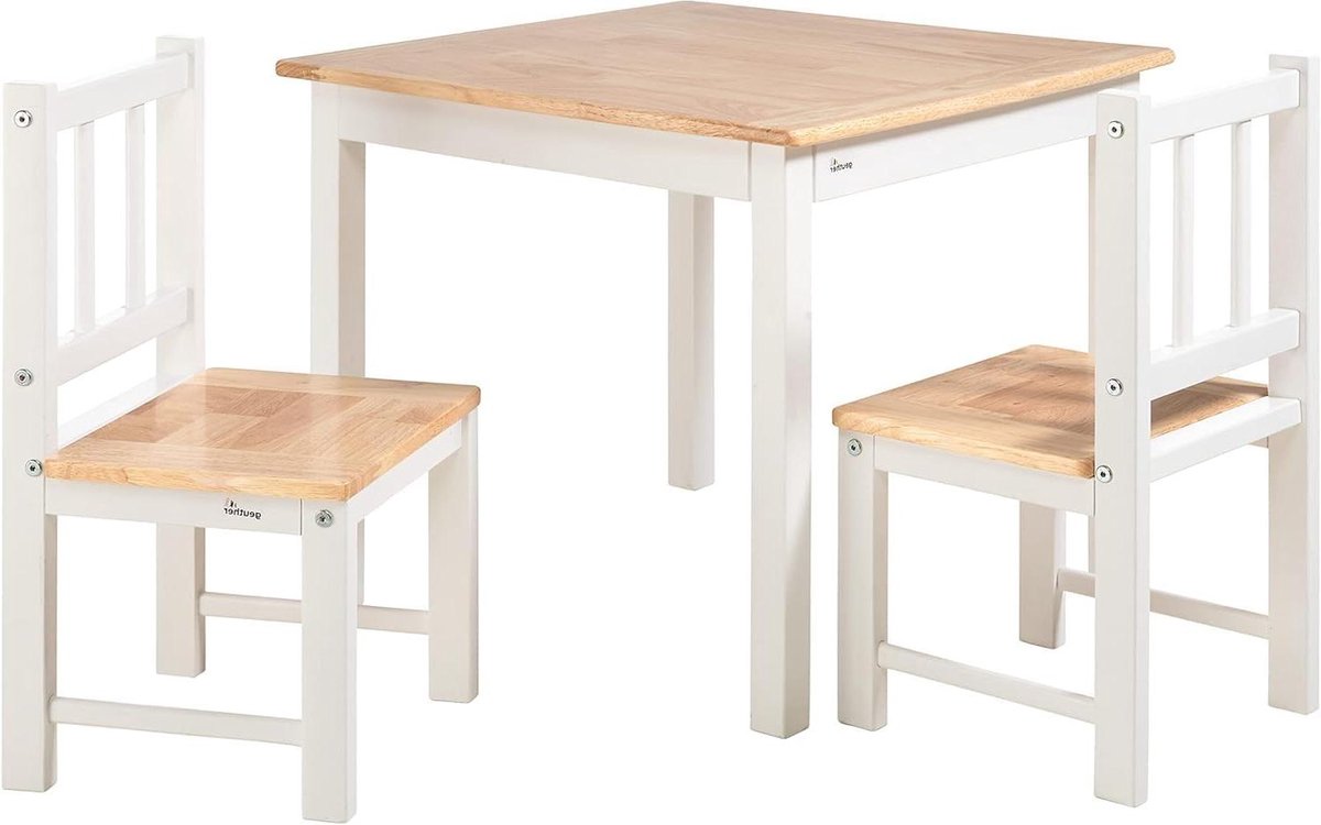 Kinderstoel en tafel - Zitgroep kinderen - Spelen en leren - Ronde hoeken - 40 kg belasting - Wit naturel