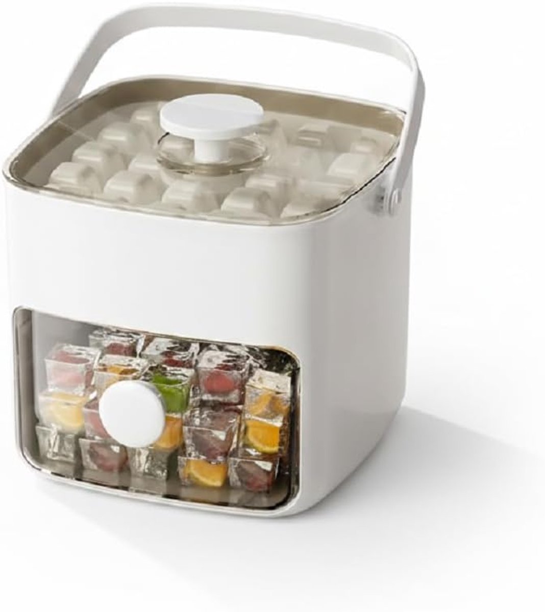 1 IJsblokjesvorm - Ijsblokjesbak - Ijsvorm - Ijsblokjesbak met drukmechanisme - 16,5 × 15 × 13,5 cm -48 Vakjes - Dubbellaags - Makkelijk Loslaten - Met Deksel en Opslagbak - Plastic - Voor Vriezer - Cocktail - Wit