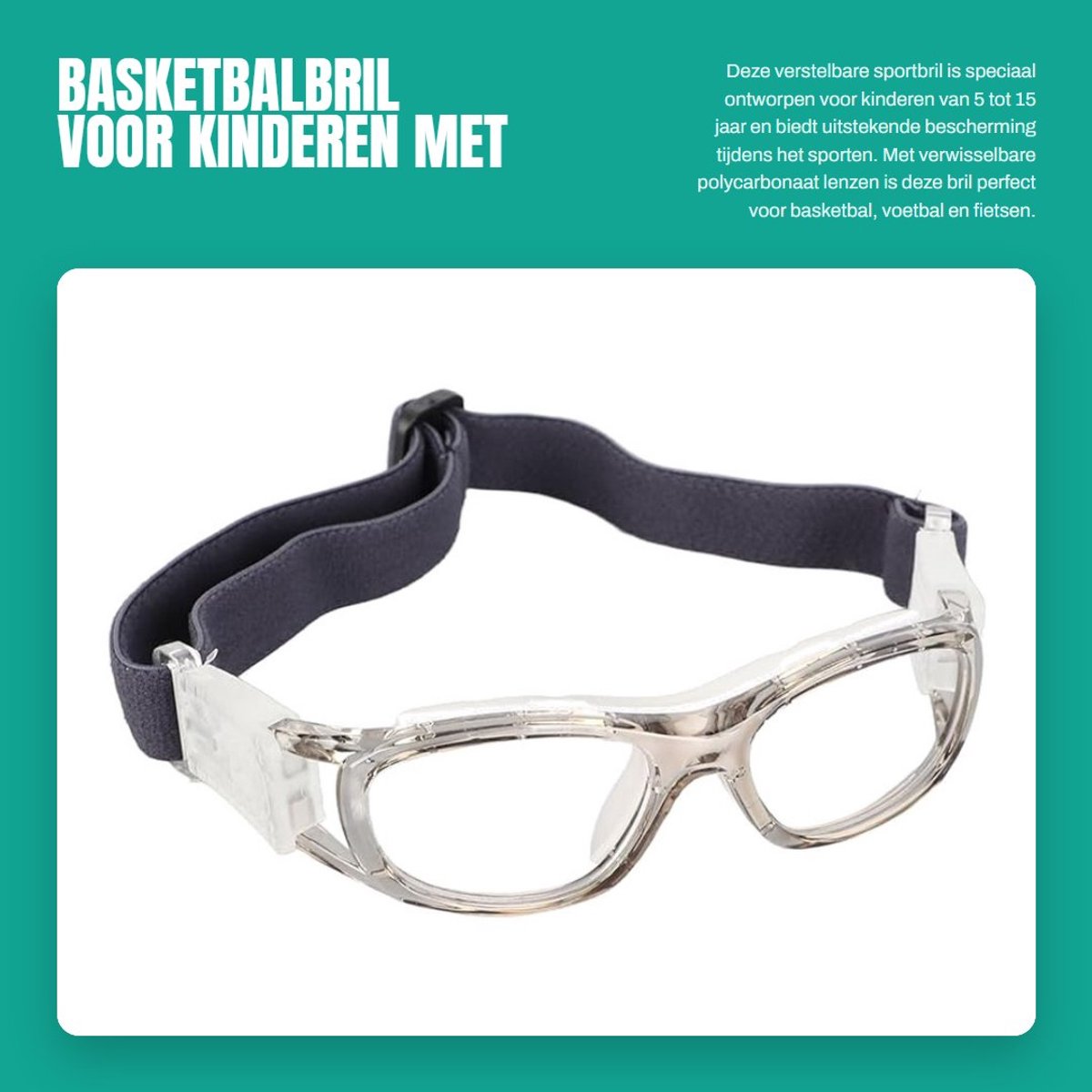 Dailygoods- Basketbalbril Verstelbare Beschermlens - Sportbril voor Kinderen - Polycarbonaat Lens - Krasbestendig - Duurzaam - Optimale Zichtbaarheid