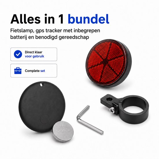 GPS tracker fiets – Werkt met Apple Find My & Android Find Hub - Inclusief GPS tracker - Fietsreflector - Zonder abonnement - Onbeperkte lokalisering - Vervangbare batterij - Met geluidssignaal - Fiets tracker - Anti diefstal - Waterdicht